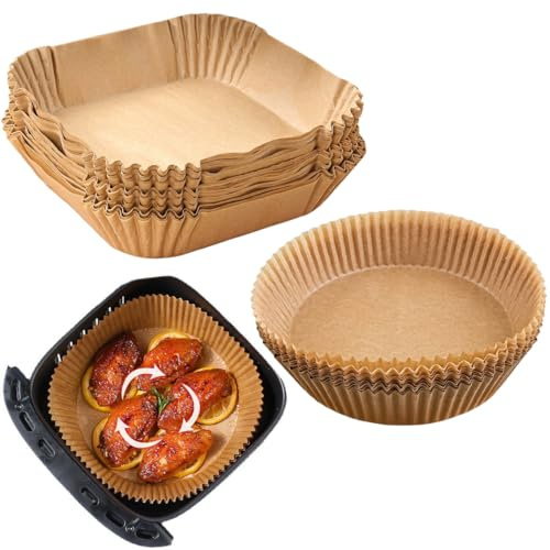 130 Stück 16-20cm Airfryer Backpapier, Backpapier für Heißluftfritteuse 3L-6L(Rund und Eckig)