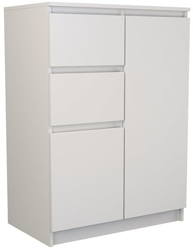 CDF Kommode Weiß 2 Türen 2 Schubladen Komode & Sideboards Schmal Schubladenkommode Sideboard 97 cm Hoch Wohnzimmer Komodenschrank 40x70x97 für Schlafzimmer Arbeitszimmer Flur Schubladenschrank