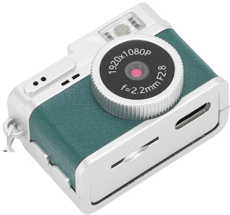 Asixxsix Mini nyckelringskamera, 1080P FHD retro digitalkamera med 0,96 tums färgskärm, 64 GB kort, 4 filter, LED-ljus, typ C-port, för inspelning på resor och studier (GREEN)