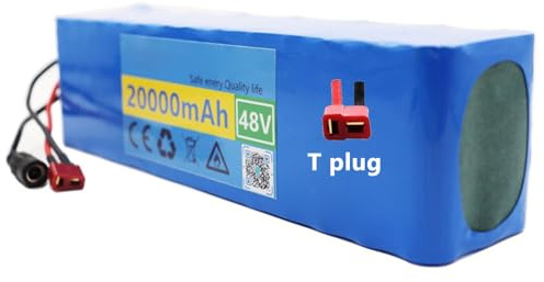 Batería de Bicicleta Eléctrico de 48V 20Ah Batterie agli Ioni di Litio per Scooter Elettrici 13S3P para Bicicleta Eléctrica con Cargador 54.6V para Scooter Eléctricos y Karts T Plug,48V 20Ah