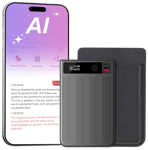 Olycism KI Diktiergerät mit Transkription, 64 GB, 81 Sprachen | KI-Transkription in 81 Sprachen, 64 GB Speicher, 32 Std. Aufnahme und automatische Zusammenfassung per App mit ENC.