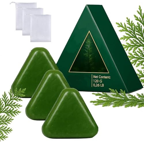 Jabón sólido para el cabello Nature Triangle, jabón sólido natural a base de plantas𝐩𝐨𝐨, jabón verde Nature Seven, calma y fortalece el cabello de mujeres y hombres (3pcs)