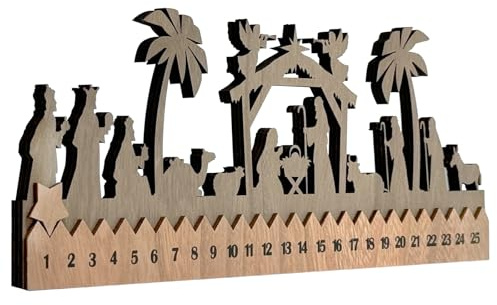 Cinrobiye Countdown to Christmas Wooden Nativity Advent Calendar,2025 Countdown Advent Calendar Christian Religious Xmas Decorations for Door Table Wall Mantel Holiday Farmhouse Decor (Nativity)