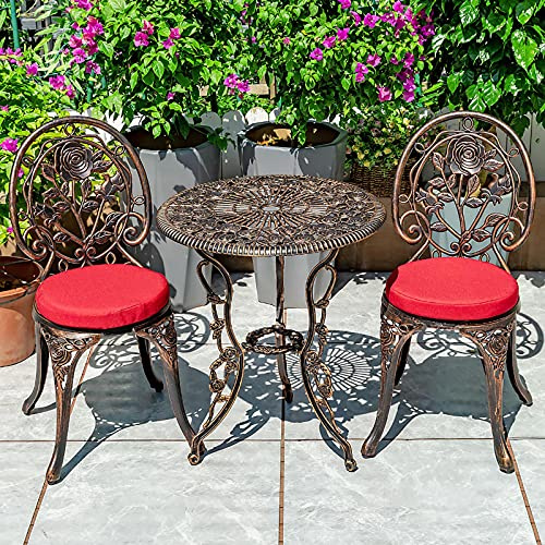 3-teiliges Bistro-Set für den Außenbereich, rostbeständiges Aluminiumguss, Terrassenmöbel mit eleganter Rosenschnitzerei und Schirmloch, stilvolles antikes Finish, Tisch und Stühle, Set für Garten