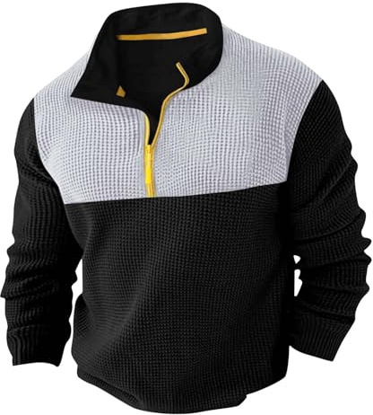 Jersey de trabajo para hombre, informal, cálido, para invierno, cuello alto, media cremallera, manga larga, camiseta deportiva, ajuste holgado, cómodo, elástico, para uso diario, gris, XL