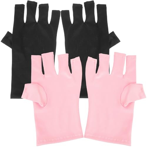 Toyvian Guantes de Manicura Protección UV 2 Pares Talla Única Elásticos y Transpirables para Cuidado de Uñas Gel Salón Manos sin Dedos Rosa y Negro
