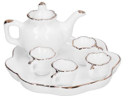 YUEHISY Juego de té para Casa de Muñecas, Bandeja de Taza de Tetera de Cerámica en Miniatura, Juego de té en Miniatura para Accesorios de Casa de Muñecas 1:12, Decoración de Cocina para Comedor
