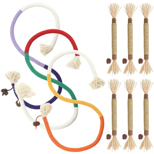 ZHUOmengyun Kitten Catnip Toy Kit, 3 Pcs Cat Chew Toy Bite Rope and 6 Pcs Natural Matatabi Silvervine Chew Sticks Catnip Toys for Cats & Kittens Teeth Cleaning Enrichment Play