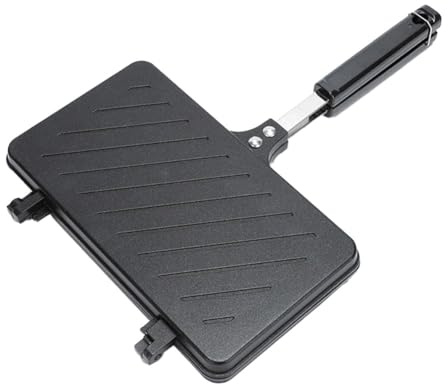 Tidevib Para sandwichera: sartén antiadherente de doble cara para camping, calentamiento rápido, fácil de limpiar, 37 x 24 x 4 cm, utensilios de cocina negros