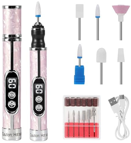 tlidfgeo Electric Nail File, Toe Nail Grinder for Thick Toenails 5 Speeds | 18 Grinding Heads, Portable Manicure Kit, Professional Nail Care Tool for Various Nails and Shapes for Home Nail Grooming
