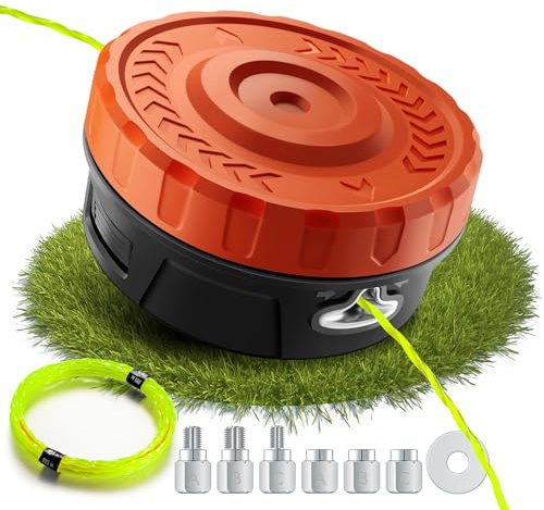 Fadenkopf für Motorsense mit Trimmerfaden,Universal trimmerkopf,Einfaches Tap & Go System,Universal passende Fadenspule mit 6 Gewindeadapter,für die meisten Akku-Rasentrimmer und Akku-Freischneide