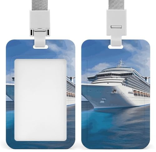 Ausweishalter mit Kreuzfahrtschiff, mit transparentem Fenster, vertikaler Kartenschutz, abnehmbares Umhängeband, Hartplastik, wasserdichter Kartenhalter für Krankenschwestern, Lehrerpässe