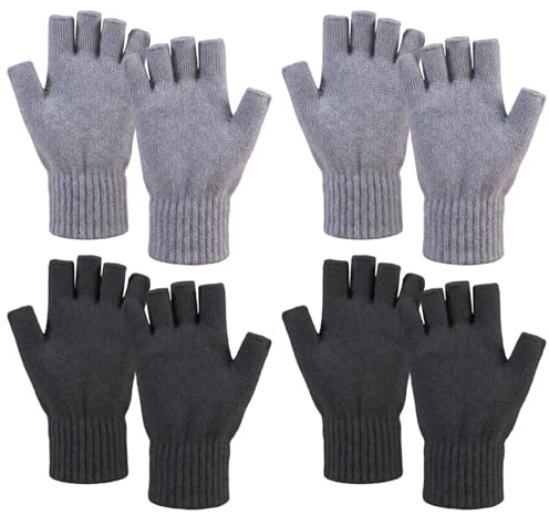 OhebEsx Fingerlose Handschuhe, 4er Set Schwarze Handschuhe Ohne Finger, Damen Herren Fitness Sport Handschuhe, Atmungsaktives Material Für Outdoor Aktivitäten, Bequeme Passform