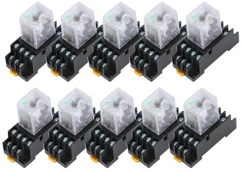 Relé de potencia MY4NJ, 10 unidades, CC de 12 V, 24 V, 36 V, 48 V, 110 V, 220 V, 380 V, bobina de 5 A, 4 NO, 4 NC, carril DIN, relé de tiempo de 14 pines con base de zócalo(DC,24V)