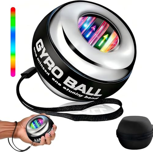 Gyroball - Träningsboll för handled, handledsstärkande, 5 resistensnivåer, med blå och röd ljuseffekt, inkluderar för att stärka armar, fingrar, handleder (metallhölje)