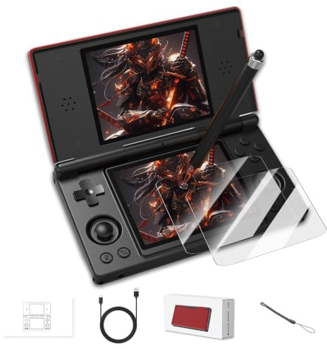 HKOORLAMULS Console portatile gaming con stilo capacitivo Console Retro Game Android14, Videogiochi pieghevole a doppio schermo da 4 pollici,Wi-Fi2,4+5 GHz e Bluetooth 4.2,batteria da 4000mAh (Nero)