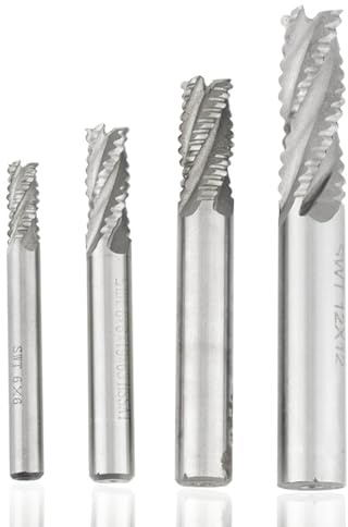 Juego de fresas de extremo de 4 piezas de 4 flautas, M6 M8 M10 M12 4 flautas HSS Fresa de extremo de desbaste Fresa CNC para hierro, cobre, aluminio, plástico, carpintería