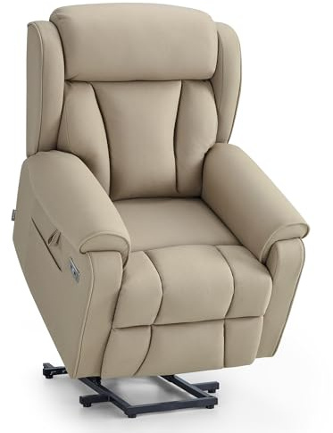 M MCombo 4-Motoren-Fernsehsessel mit Aufstehhilfe Elektrisch, Elektrische Lenden- & Kopfstütze 165°Zero-Gravity Sessel mit Aufstehhilfe, Massage & Heizung 7558 (Mikrofaser, Beigebraun)