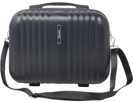UHL Large Make Up Bag for Women, Travel Cosmetic Bags, Hard Shell ABS Makeup Case with Shoulder Strap, Beauty Multifunction Vanity Case Toiletry Bags with Handle, Water-Resistant, Pure Black, 14.5L