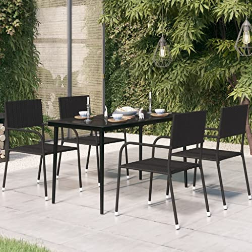 Tonture Garten-Esstisch Schwarz aus Stahl und Glas 140x70x74 cm, wetterfest, platzsparend für Balkon Terrasse Veranda, Stabiler Balkontisch für Outdoor Nutzung