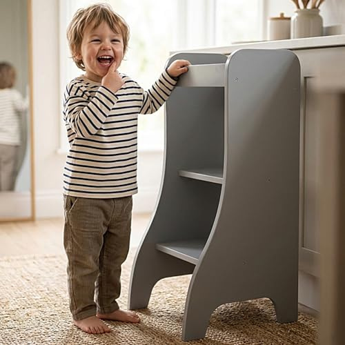 Puckdaddy® Montessori Lernturm Turmine, Weiß, Entdeckerturm, Tritthocker