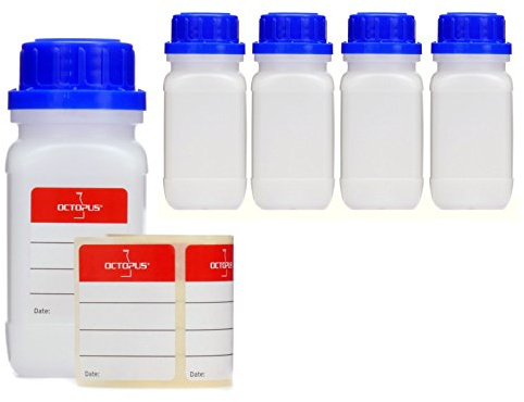 5 x Wide-Neck Bottles with Screw, Chemicals, Labor Bottle with Lid Can Be Used As A Storage Container for Lab Kitchen or Domestic Use, transparent, 5x 100 ml
