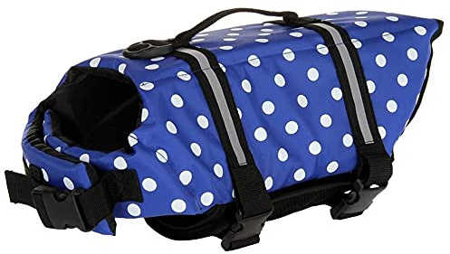 Izefia Hundflytväst simning säkerhetsbelagd flytande flytväst livräddare med handtag för liten hundvalp stor hund (blå prick, XS)