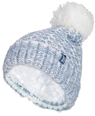 Värmehållare – dam tjock ribbstickad manschett termisk vinter pom pom tofs mössa hatt med fleecefoder, Denim (Lund), one size