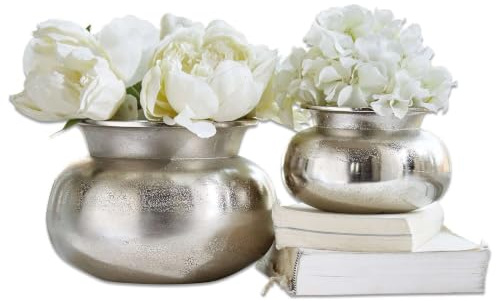 Loberon Vase 2er Set Clément, antiksilber | Zwei Größen, reizvolle Haptik der Oberfläche, Antik-Finish, Blumenvase, Wohn-Accessoire, Wohndekoration, Aluminium