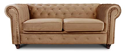 Sofa Chesterfield Asti 2-Sitzer, Couchgarnitur 2-er, Sofagarnitur, Couch mit Holzfüße, Polstersofa - Glamour Design, Velours (Beige (Velvet 28))