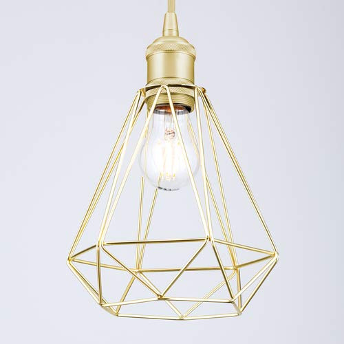 Schirmgestell Vintage Retro (Ø 185 mm), Höhe 195 mm, Öffnung 42 mm, Goldenes Lampenschirm im Draht Käfig Industrial Design für Hängeleuchten, Tischleuchten, Stehleuchten, Metall, Gold