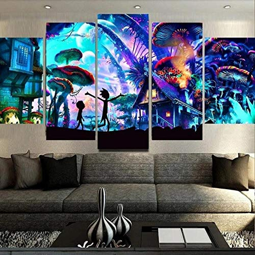 IKDBMUE- 5 Teiliger Rick und Morty - 100 x 55cm - Leinwandbilder - Fertig Aufgespannt - Vlies Leinwand - Kunstdrucke - Wandbild