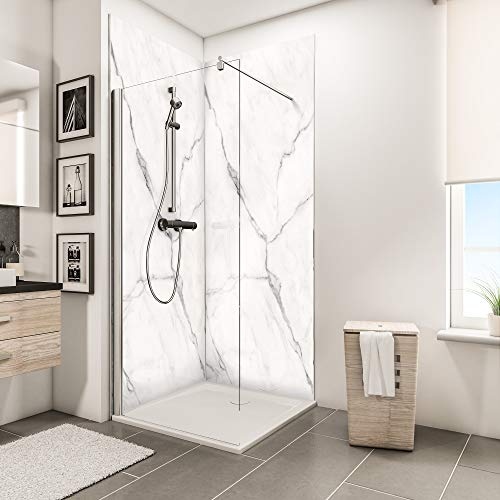 Schulte DecoDesign Set für Ecke, 2x Wandverkleidung, Motiv: Hochglanz Marmor-weiß/schwarz HG, Größe: 210 x 100 cm, Fliesenersatz, D1901021-2-F 783