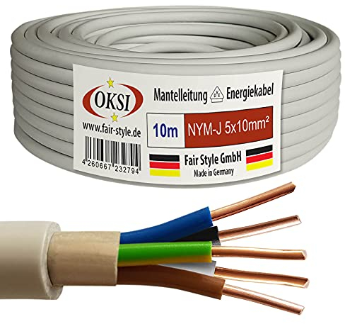 OKSI 10m NYM-J 5x10 mm² Mantelleitung Feuchtraumkabel Elektrokabel Kupfer Made in Germany