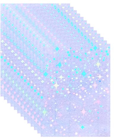 20 hojas tamaño A4 (210 x 297 mm) de papel adhesivo con diseño holográfico de estrellas, vinilo transparente, revestimiento holográfico láminas autoadhesivas