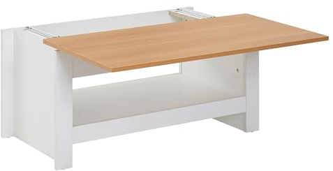 FineBuy Couchtisch 85x47x45 cm Weiß Eiche mit Stauraum | Wohnzimmertisch mit Ablagefach, Sofatisch kratzfest dank Melaminharz, Kaffeetisch, Loungetisch modern