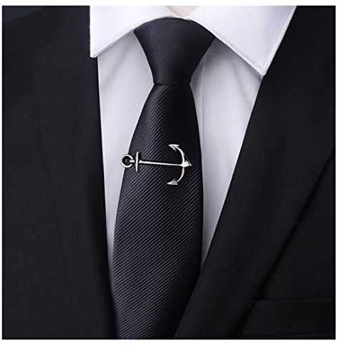 Luxus Herren Krawattenklammer mit Geschenkbox Einzigartige Anker Silber Krawattennadel Klassische Brillen Krawattenverschluss für Business Hochzeit, Einheitsgröße, Metall, Kein Edelstein