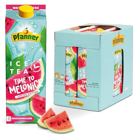 Pfanner Eistee Wassermelone im Vorratspack – Direkt aufgebrühter Früchtetee mit Wassermelonensaft verfeinert (6 x 2 l)