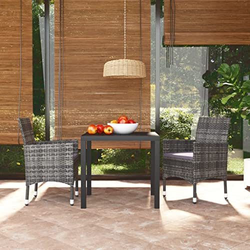 PTUGUOF 3-TLG. Garten-Essgruppe mit Kissen, Poly Rattan Grau, Gartentisch mit WPC Platte, Gartenstuhl Set mit Polster, Sitzgruppe Terrasse für Balkon
