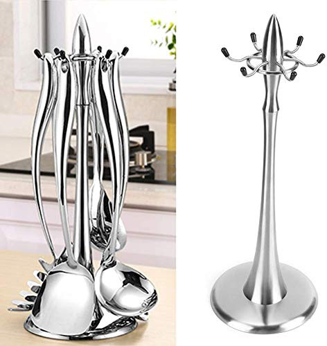 Portamestoli rotante, portautensili da cucina Organizzatore Porta mestoli da cucina con 6 ganci Porta mestoli in acciaio inossidabile per piano di lavoro