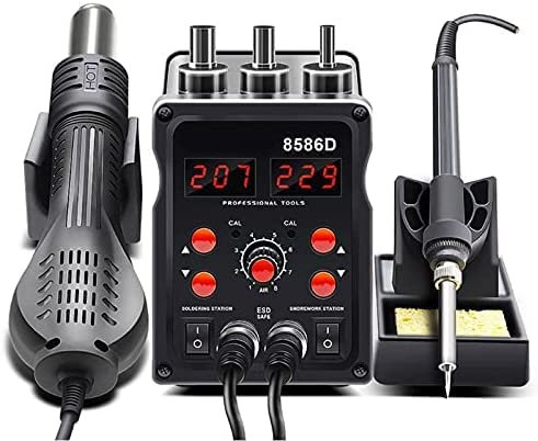 LMEIL Digital ABS Soldering Station,Digital Display Hot Air Rework Station 2 in 1 8586D Soldering Station,Solder Station 100-480℃ Adjustable Temperature, LED Display