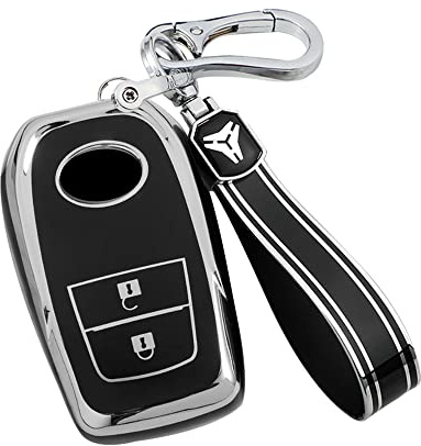 KUNIO Samrt Autoschlüssel Hülle Passt für Toyota Harrier Hilux Land Cruiser 200 Series Mirai Mark X 250G Yaris Cross TPU Schlüsselanhänger Schlüsseletui Schlüsselbund 2 Tasten Schwarz