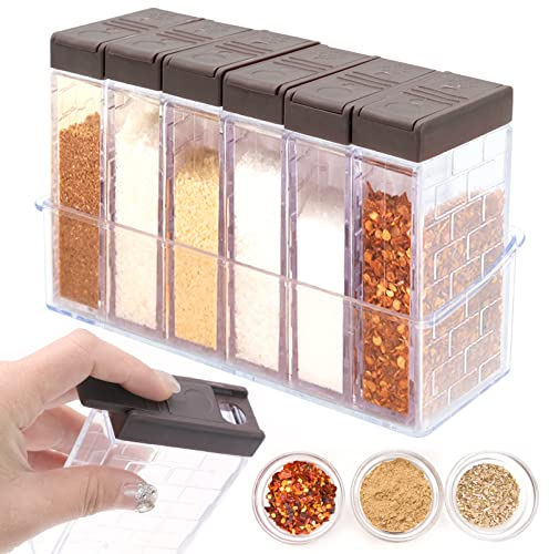 Fahibin Set of 6 Spice Jars, Transparent Spice Storage Containers, Spice Shaker Box, Camping Spice Shaker Jars, Condiment Storage Container for Sugar Salt Pepper and Other Spices