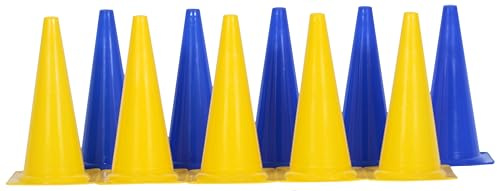 Boje Sport 10 Stück Markierkegel, Pylonen, Pferdesport, Reitsport, Hundesport, Koordinationstraining, Ausdauertraining und Sprinttraining, 38 cm, Farbe 5 x blau/ 5 x gelb