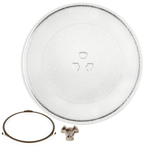 VIDETOL Microwave Turntable Glass Plate, 245mm Microwave Plate Replacement with 3 Fixers, Microwaves Glass Plates with Turntable Ring and Support