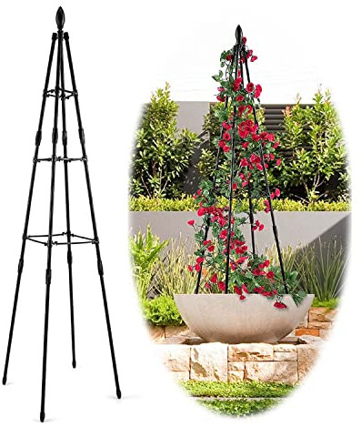 RADAAB Rankhilfe Obelisk, freistehend Rankobelisk, Rosen Rankgitter, Tomaten Stützrahmen, Wein, Gartengitter wetterfest, H 80cm 120cm 160cm Rankpyramide Stahl, schwarz (Size : 80cm/31.5in)