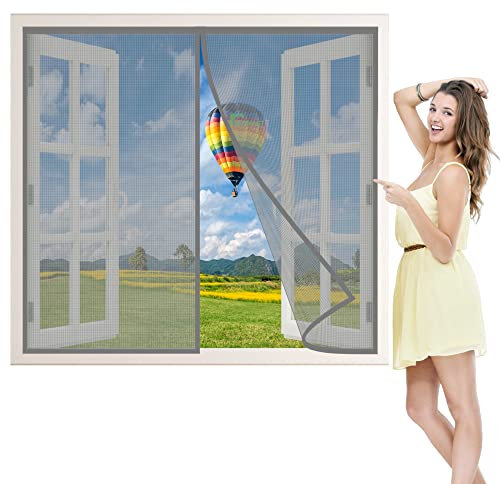 Insektenschutzrollo Fliegengitter für Fenster, 115x85 cm Fliegengitter Magnet Fenster Selbstbausatz Automatisches Schließen, Grau P