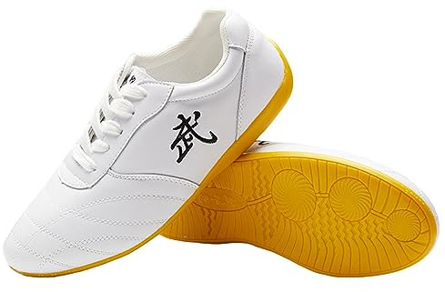 JiuQing Tai Chi Shoes Men Women Martial Arts Shoes Soft Bottom Barefoot Kung Fu Training Shoes for Wing Chun Qi Gong,White,5.5
