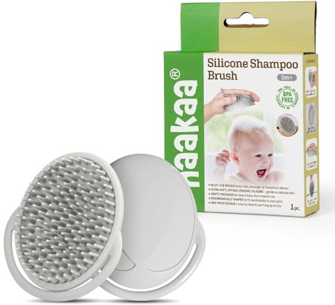 haakaa Shampoo-Bürste aus Silikon - Kamm mit weicher Bürste für Milchschorf | Kopfhautmassagegerät, weiche Borsten für Babys und Kleinkinder | Sanfte Kopfhautmassage und Reinigung für Babys und Kleinkinder, ideal bei Milchschorf.