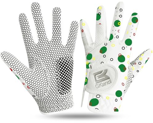 AXKAL Golfhandskar barn vänsterhänta golfspelare mikrofiber alla väder grepp halkskydd par, junior golfhandske mjuk bekväm andningsbar mode färgdesign (grön, L, tvåvägad)